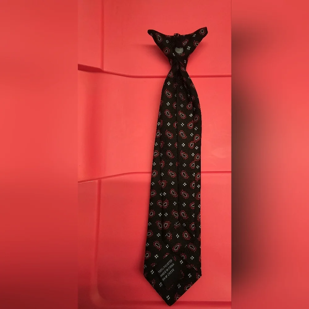 Kids Black Patterned Clip On Tie